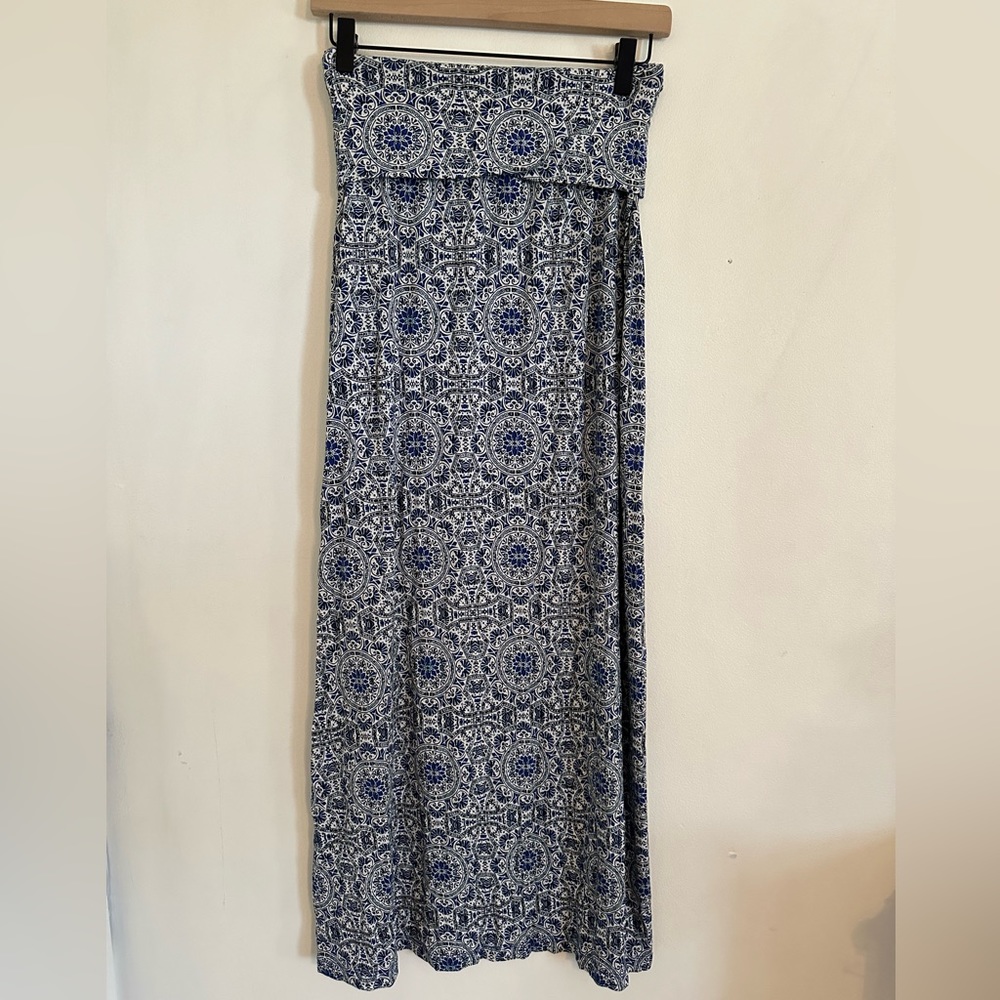 Cynthia Rowley Blue/White Patterned Maxi Skirt Small